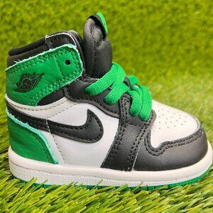 Nike Air Jordan 1 Retro High Toddler Size 4C Black Green Athletic Shoes Sneakers